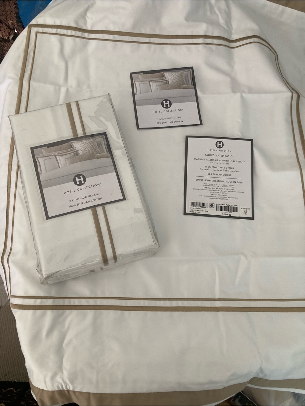 3 - Hotel Collection Ivory Duvet Cover with Tan Double Stripe Trim Retail $240.